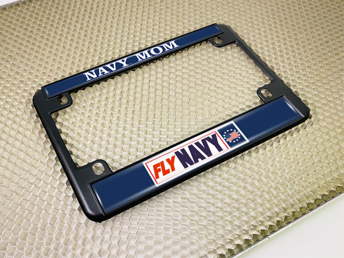 Fly Navy Mom- Motorcycle Metal License Plate Frame